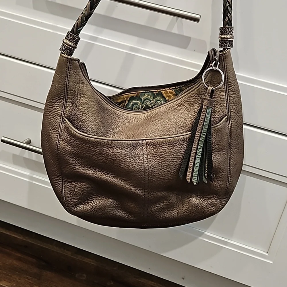 Brighton handbag  brown metallic nuetral with Heart Tassel